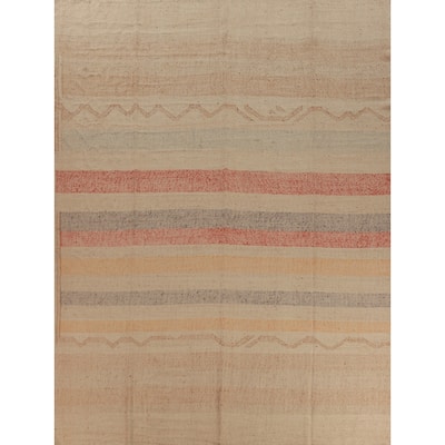 Flat Weave Striped Kilim Turkish Area Rug Flatweave Jute Carpet - 10'11" x 12'6"