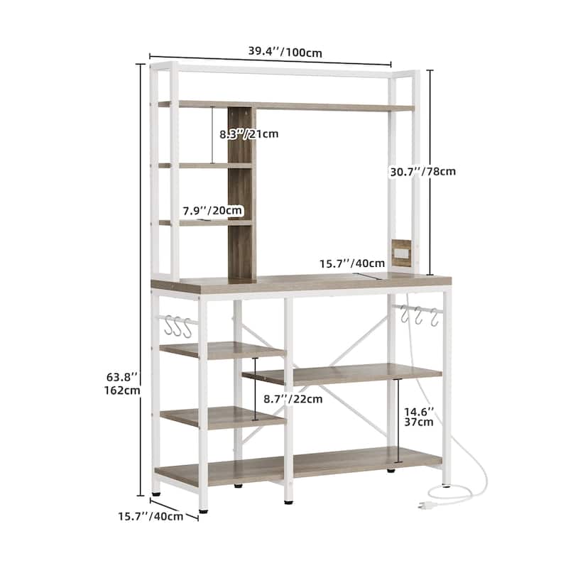 Kitchen Bakers Rack Utility Storage Shelf Microwave Oven Stand With Power Outlet
