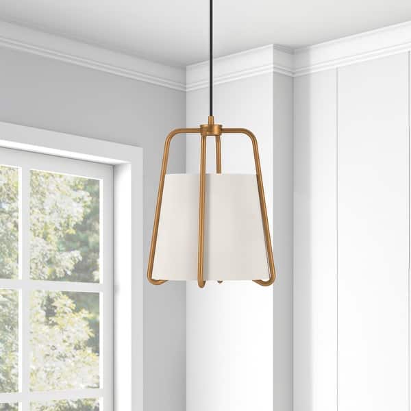 slide 2 of 19, Marduk Contemporary Antique Pendant with White Linen Shade Brass