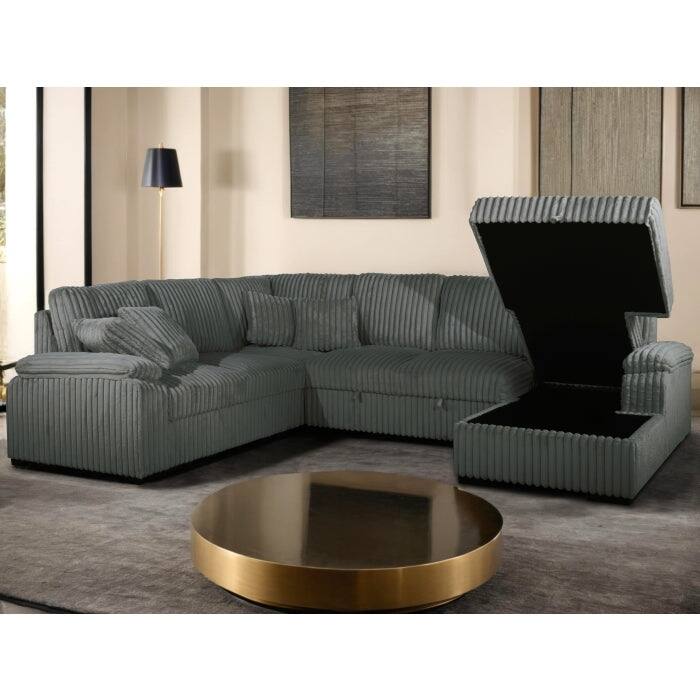 U-Shaped Sectional Sofa Bed with Storage Chaise and Pillows, Corduroy Fabric Convertible Right Facing Sofa