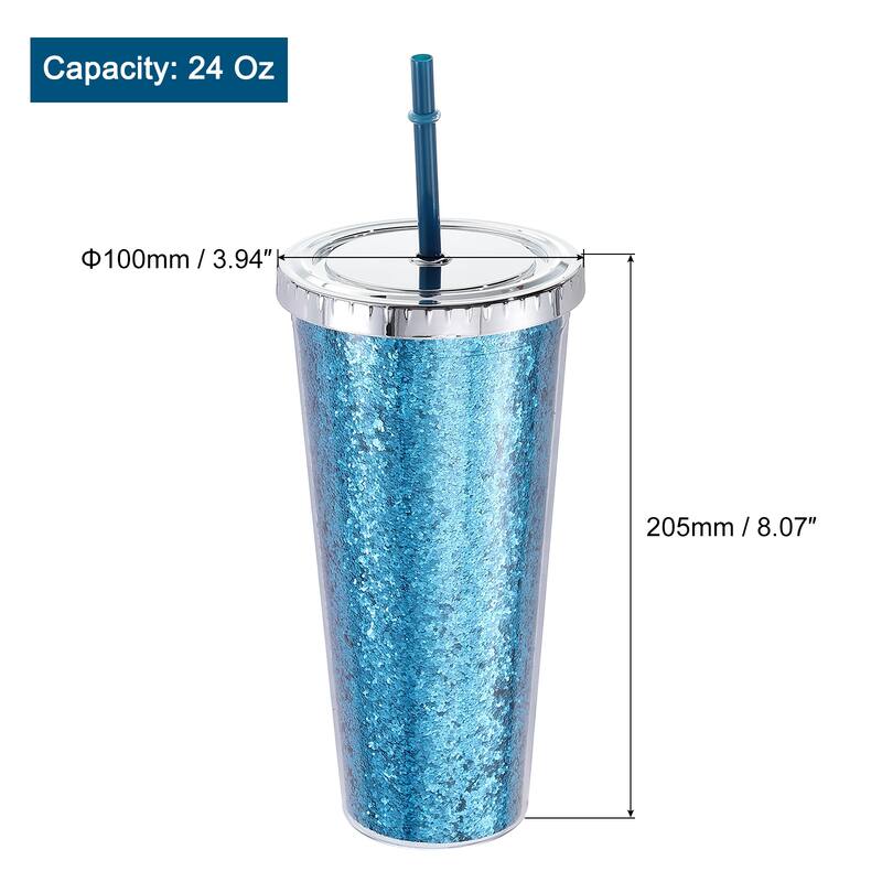 Acrylic Tumbler with Lid and Straw, 24Oz Bling Tumblers Cups for Gifts - Blue
