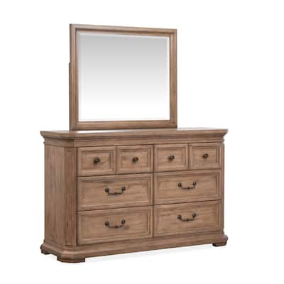 Magnussen Home Adler Court Florentine Walnut Drawer Dresser With Landscape Mirror