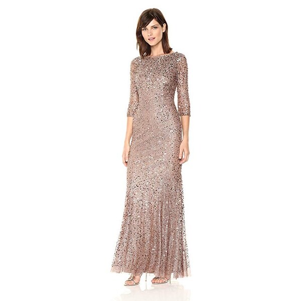 adrianna papell long sleeve beaded gown