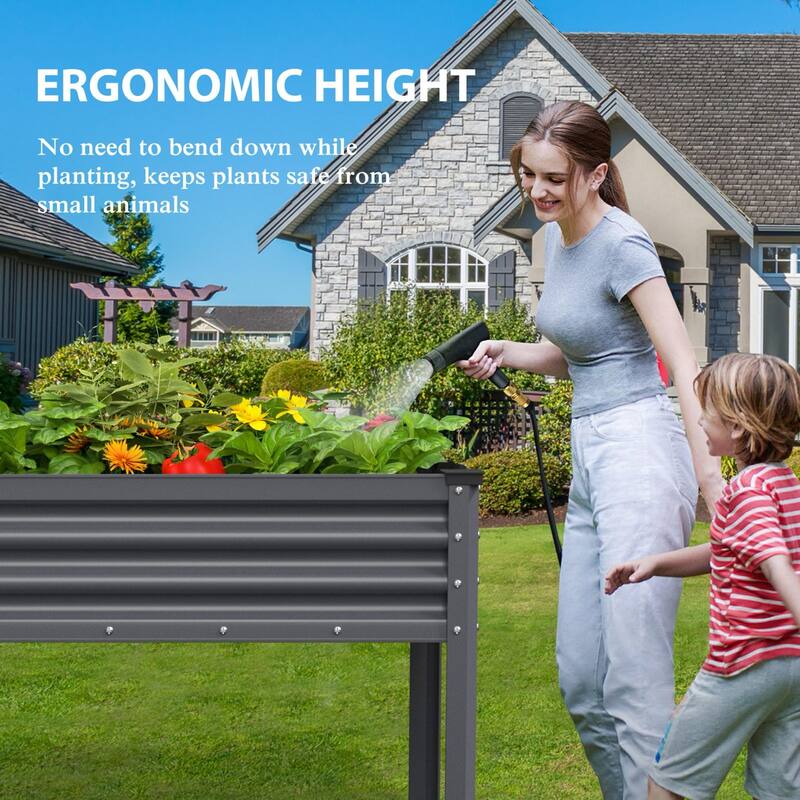 VEIKOUS 7.5 Cu.ft Galvanized Steel Raised Garden Bed, Large Outdoor Planter Box with Drainage Holes