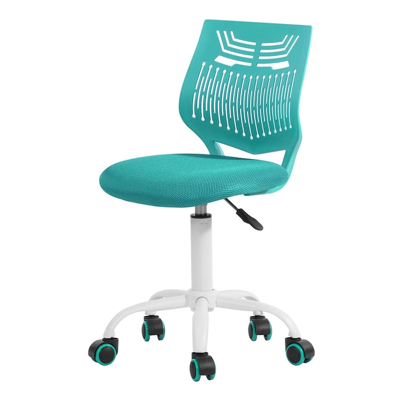 Turquoise and White Adjustable Height Swivel Rolling Office Chair - 17.3 in. x 34.3 in. x 15 in.