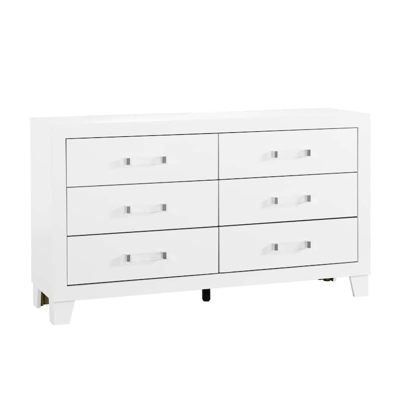 HomeRoots 58" White Wood Six Drawer Double Dresser