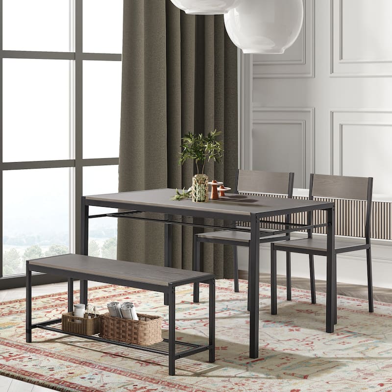 Space-Saving Dining Table Set,Ideal for Small Spaces - Featuring a Stylish Faux Marble or Wood Grain Table with Modern Chairs - 4-Piece - Gray