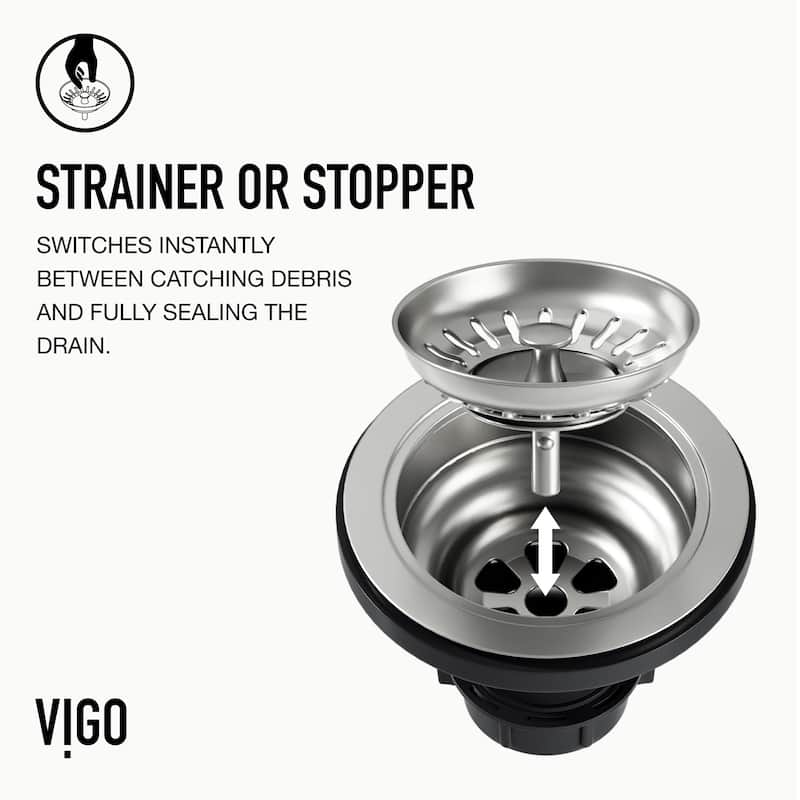 VIGO 3.5" W Kitchen Sink Drain Assembly with Strainer and Basket Stopper in Stainless Steel