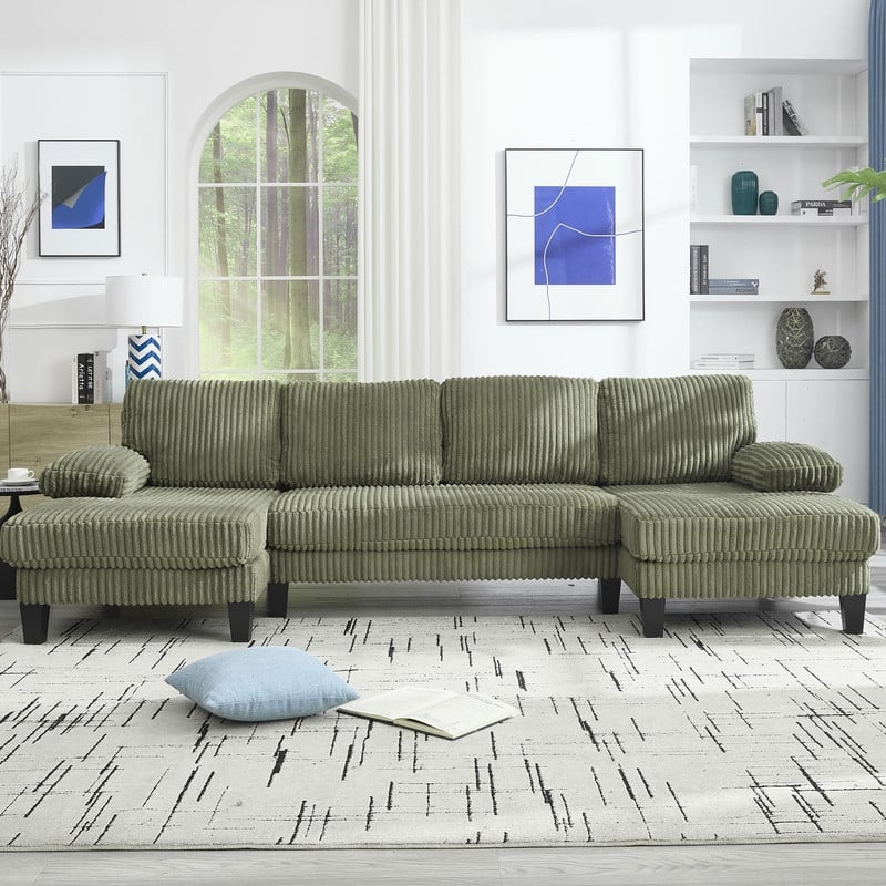4-Seat U-Shaped Sectional Sofa with Double Chaise - Green