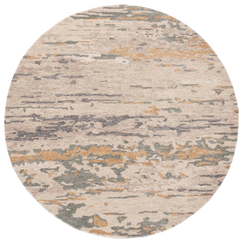 SAFAVIEH Handmade Soho Krysten Modern Wool Rug - 6' Round - Beige/Grey