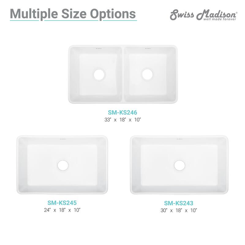 Swiss Madison Limoges 30 x 18 Ceramic, Farmhouse Kitchen Sink with Apron - 18.5" x 30.5" x 10.5"