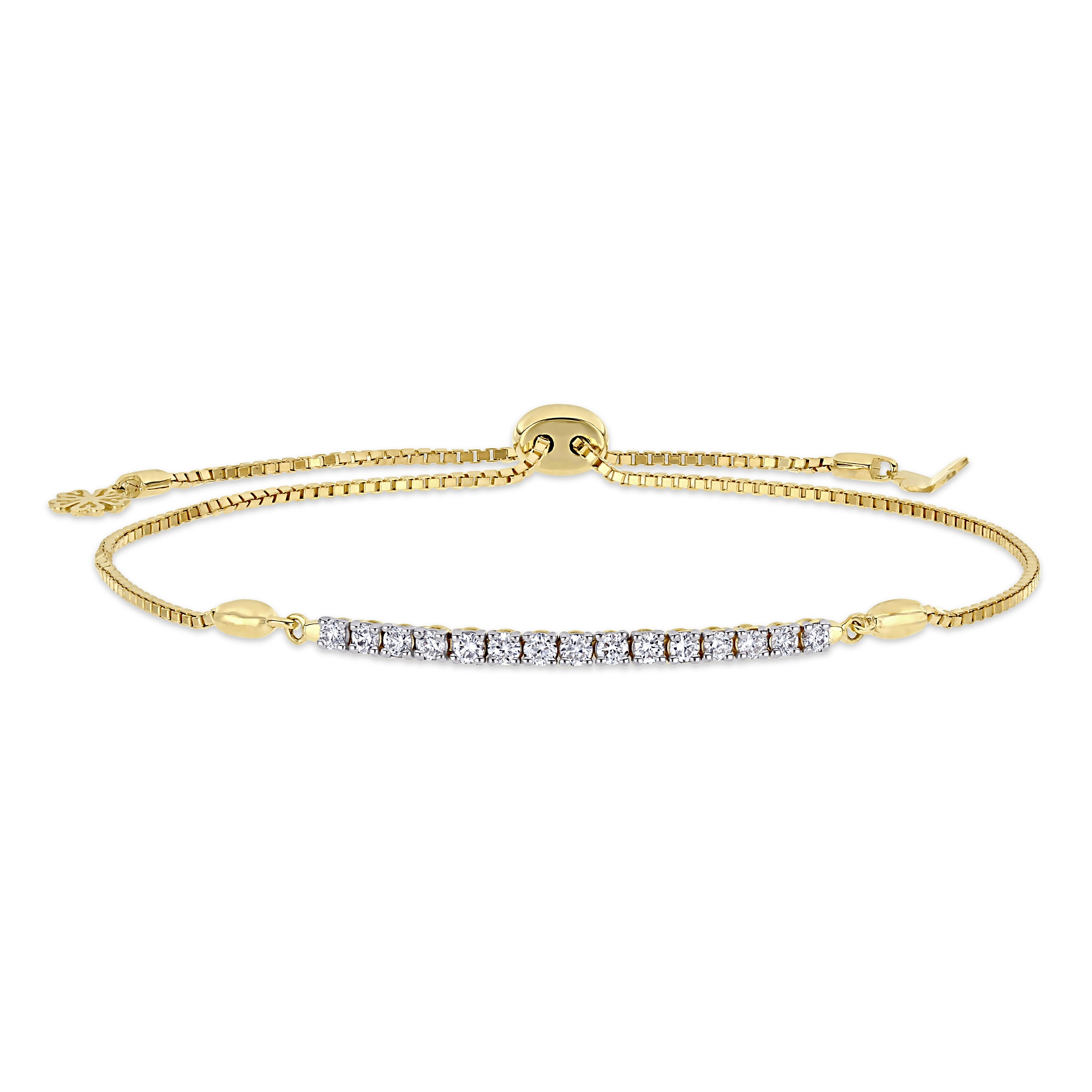 Miadora 14k Yellow Gold 1/3ct TDW Diamond Adjustable Bolo Bar Station Tennis Bracelet