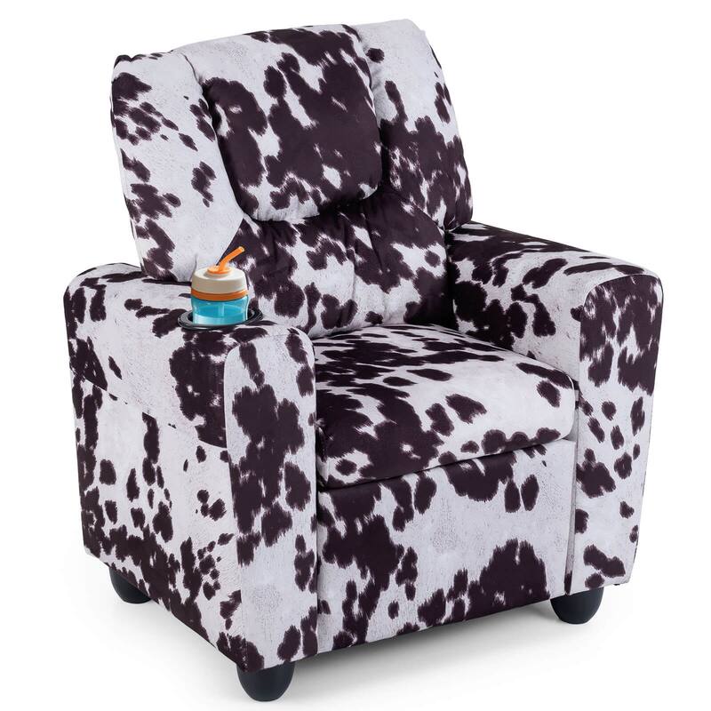 Costway Kids Recliner with Cup Holder with Adjustable Backrest & - Zebra