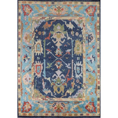 Blues Oushak Indian Area Rug Hand-Knotted Wool Carpet - 9'0" X 11'8"