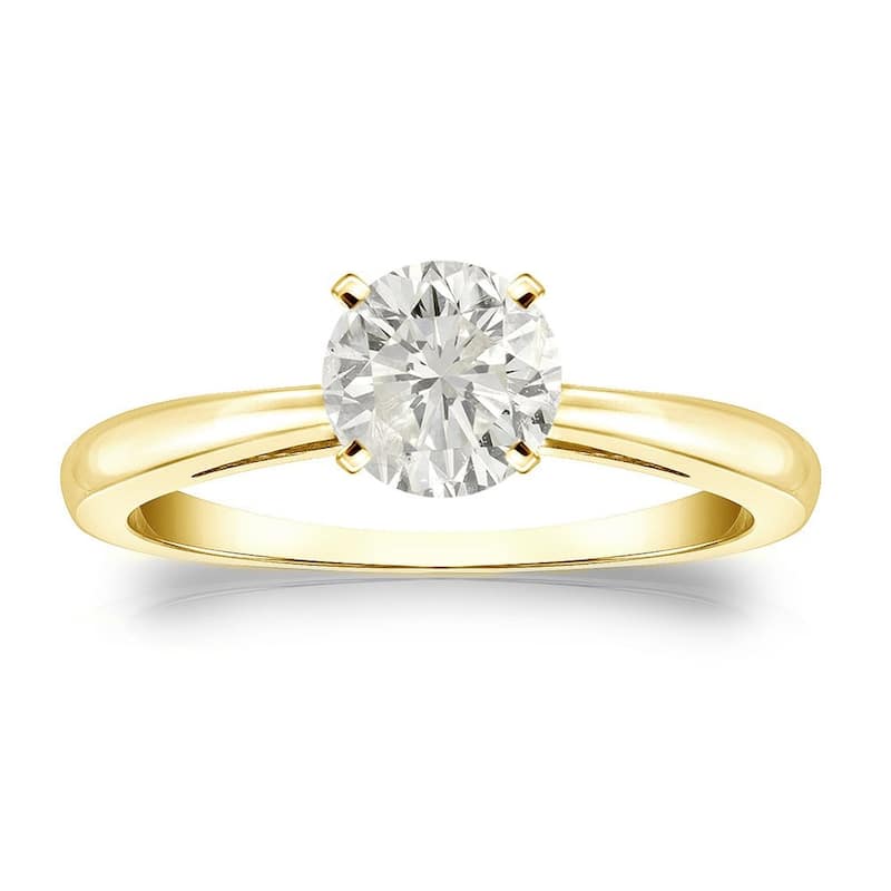 Auriya 18k Gold 3/4ctw Round Solitaire Diamond Engagement Ring (J-K, I1-I2) - 9.5 - Yellow