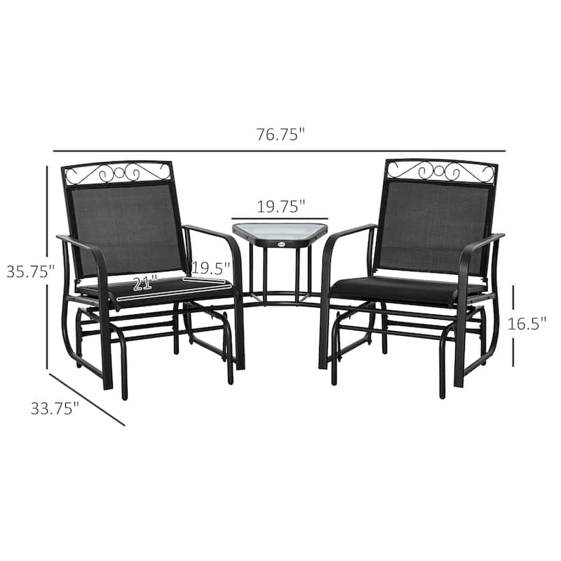 Outdoor Glider Chairs with Coffee Table, Patio 2-Seat Rocking Chair Swing with Breathable Sling