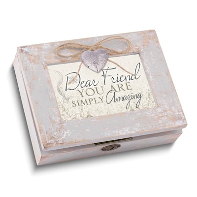 Curata Distressed Finish Wood Dear Friend with Heart Locket Music Box (Plays ThatS What Friends Are For)
