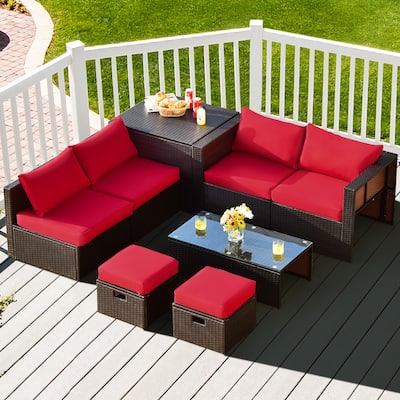 8PCS Patio Rattan Furniture Set Space-Saving Storage W/ Cushion