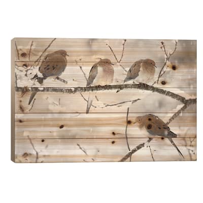 Mourning Dove Group In Winter, Nova Scotia, Canada I Print On Wood by Scott Leslie - Multi-Color