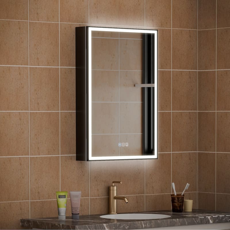 30'' H Recessed Or Surface Wall Mounted LED Mirror Cabinet With Mirror And Adjustable Shelves,Black Frame - 20" W X30" H,Right Open