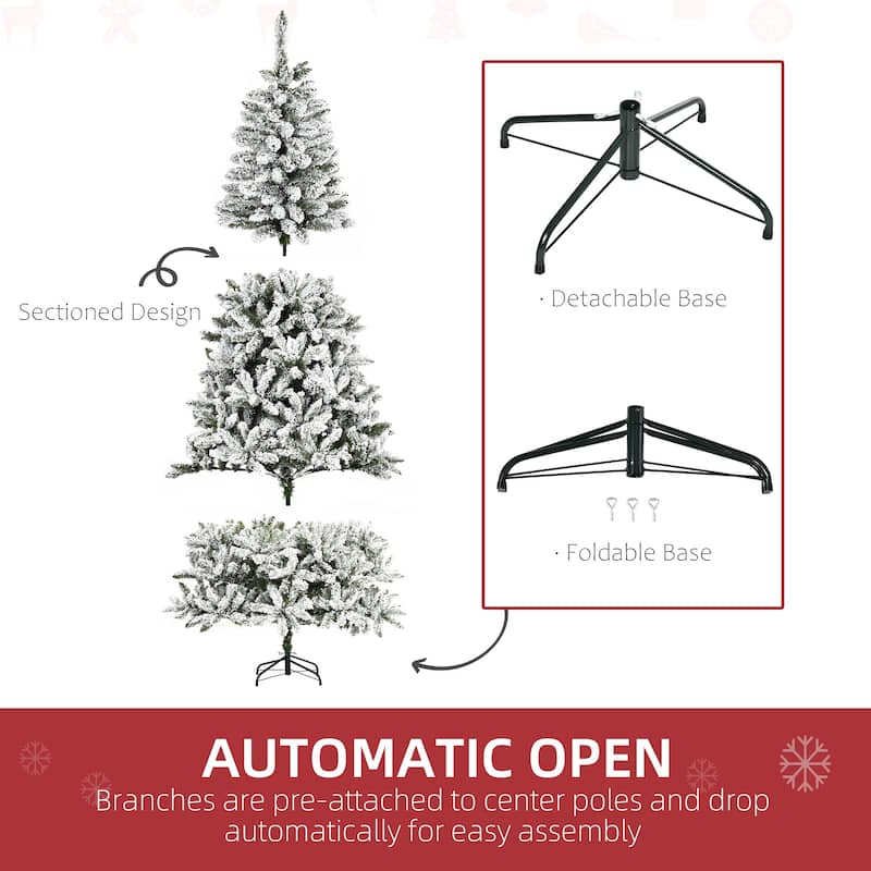 7.5ft/9ft Snow-Flocked Christmas Tree with Realistic Pine Branches & Flame Retardant Base