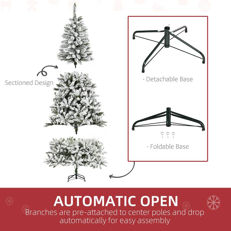 7.5ft Unlit Snow Flocked Pine Tree, Easy Assembly, Realistic Holiday Decor
