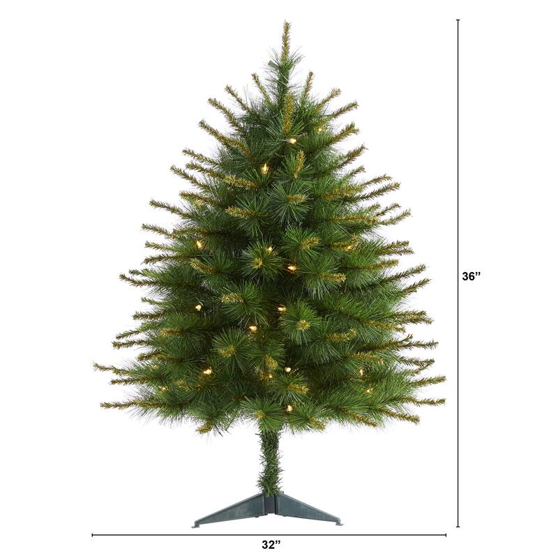 3Ft Artificial Christmas Tree with Lights - Pre-Lit Holiday Decor, Compact Small Tree for Home - Green - 36