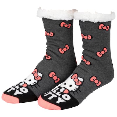 Hello Kitty Bow Pattern Womens Fuzzy Socks
