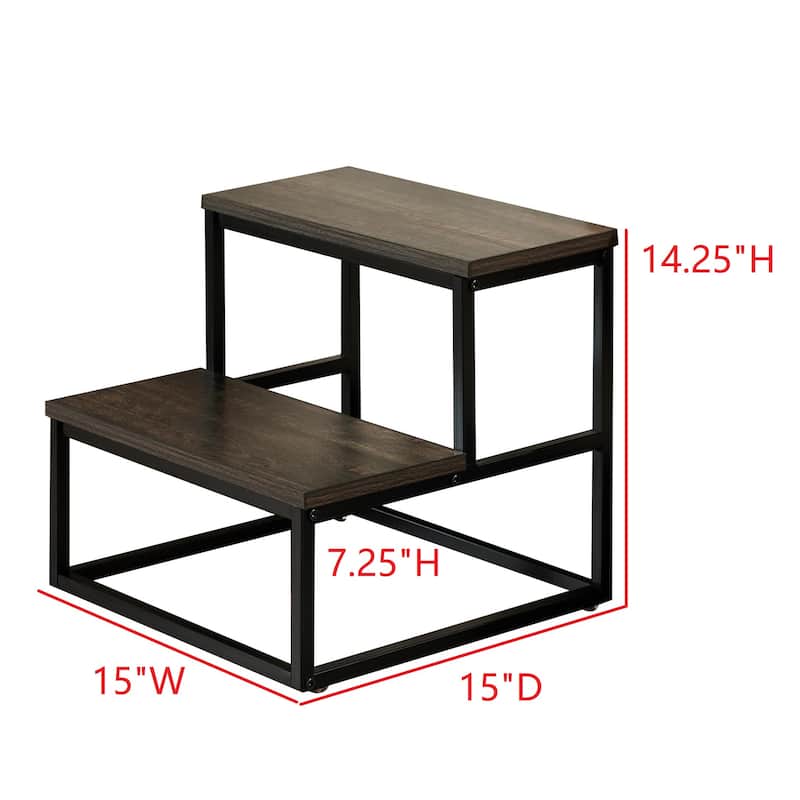 Axel Walnut Wood and Metal 2-Step Modern Industrial Step Stool