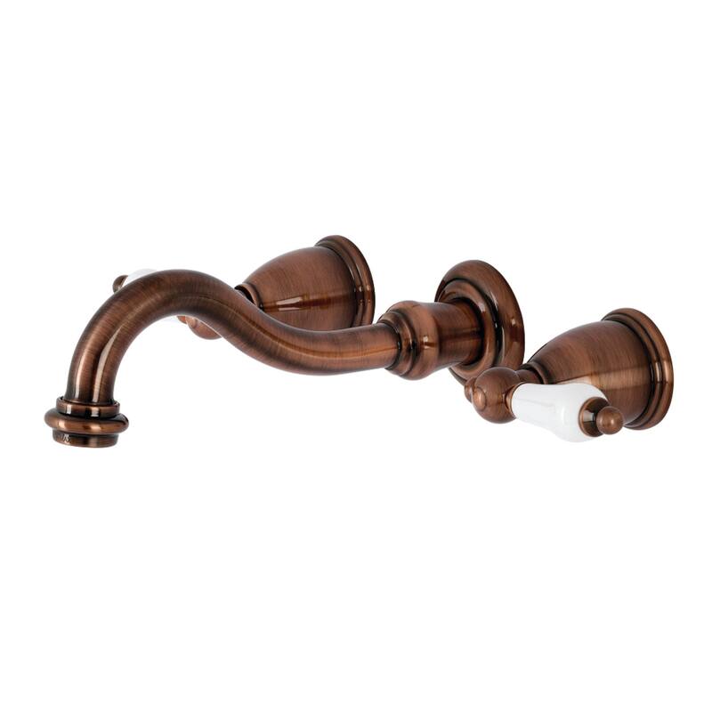 Vintage Two-Handle 3-Hole Wall Mount Bathroom Faucet - Antique Copper