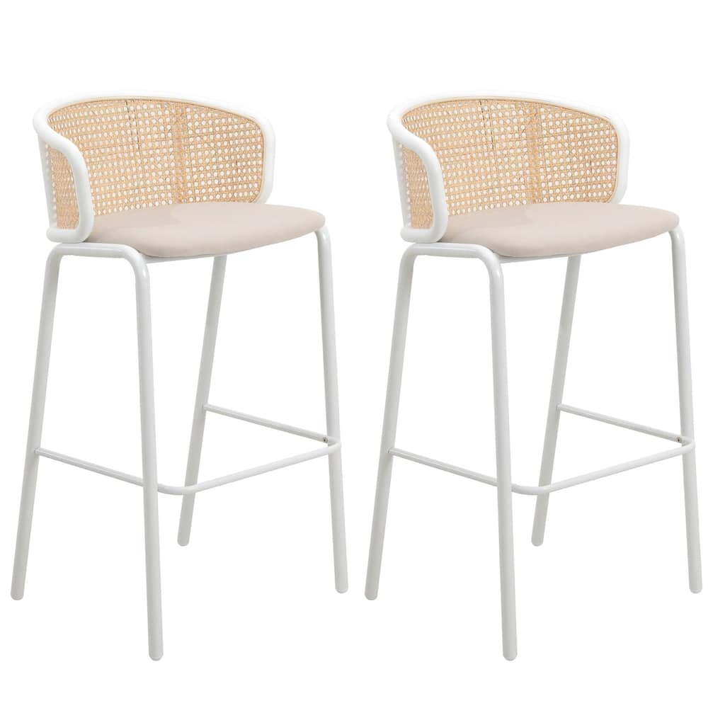 LeisureMod Ervilla Bar Stool with White Powder Coated Steel Frame Set of 2 - 37"
