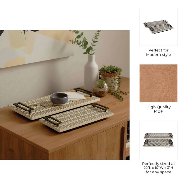 Wood Handled Decorative Trays Set of 2 - Black, 18" - 22.0"