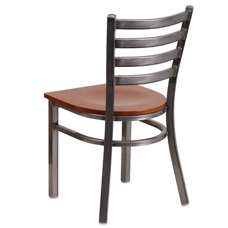 Clear Coated Ladder Back Metal Restaurant Chair - 16.5"W x 17"D x 32.25"H