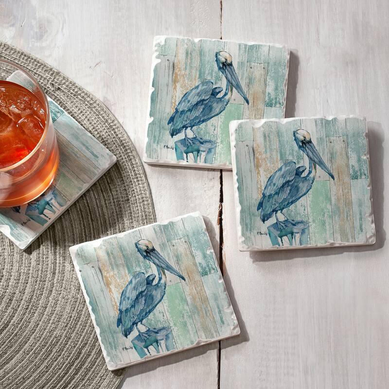 Counterart Absorbent Stone Coasters - Arianna Pelican - Set of 4 - 4x4x1.235