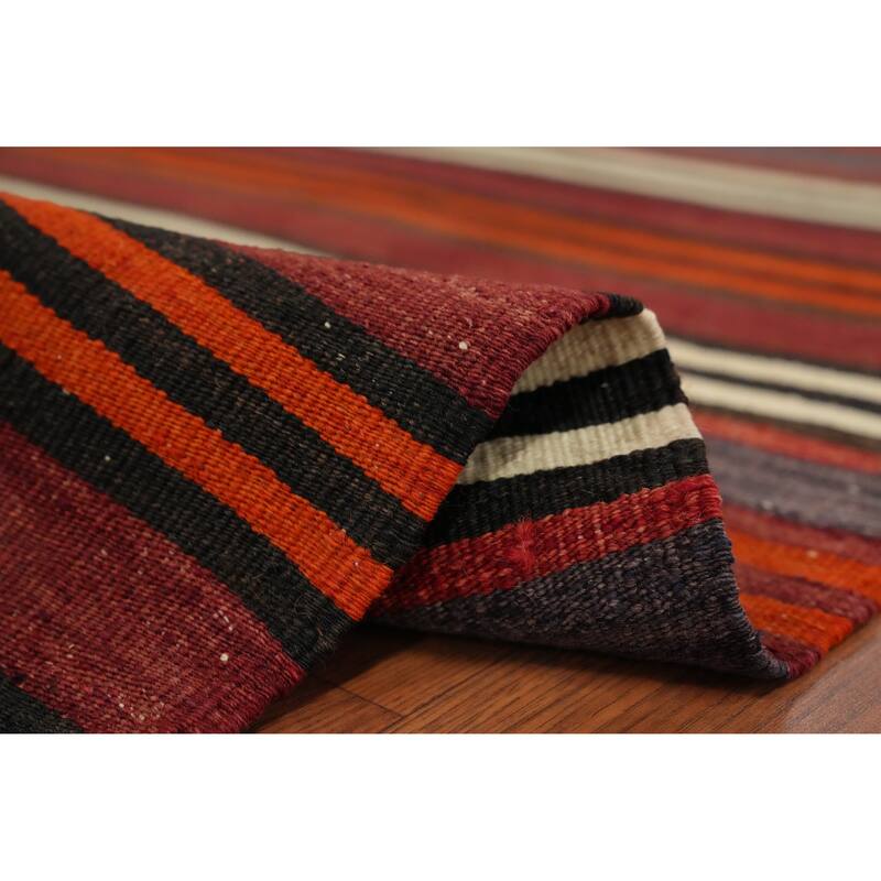 Hand Woven Oriental 100% Wool Carpet Southwestern Geometric Oranges & Rust Kilim Area Rug - 10' 8'' X 4' 11''
