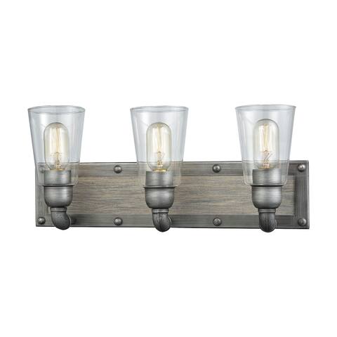 Platform 3-Light Vanity Lamp in Weathered Zinc with Clear Glass