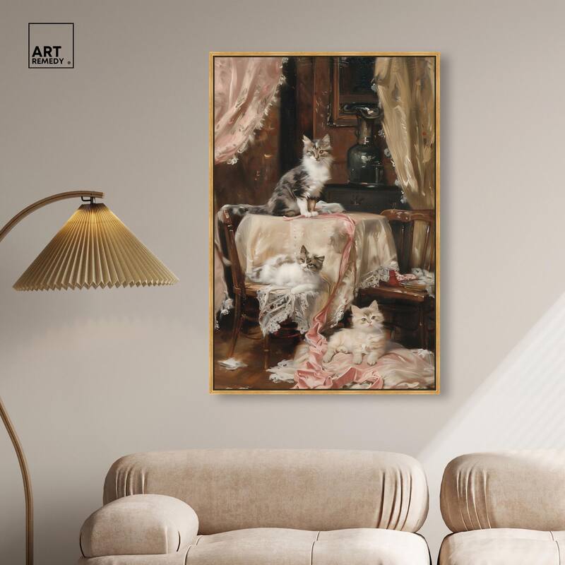 Kittens at the Table Canvas by Art Remedy