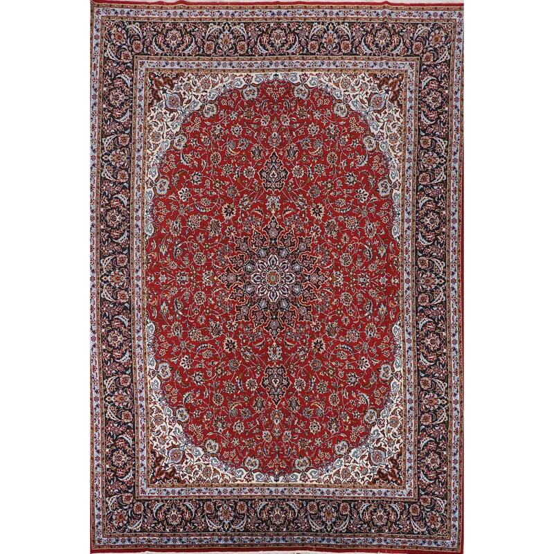 Red Floral Kashan Turkish Area Rug Home Decor Machine-Made Carpet - 9'9" x 13'4"