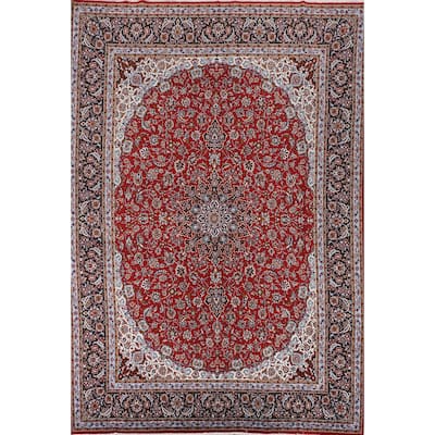 Red Floral Kashan Turkish Area Rug Home Decor Machine-Made Carpet - 9'9" x 13'4"