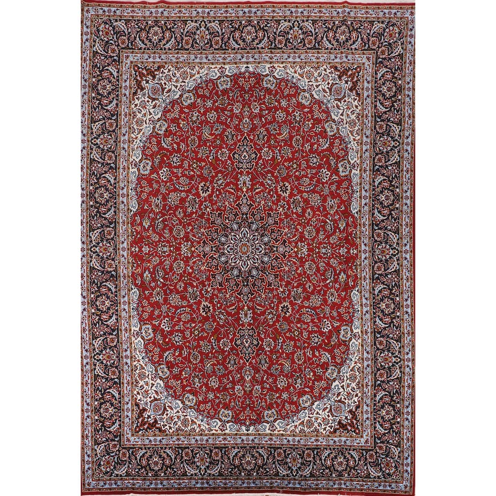 Red Floral Kashan Turkish Area Rug Home Decor Machine-Made Carpet - 9'9" x 13'4"
