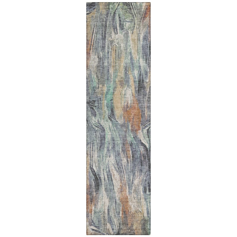 Machine Washable Indoor/ Outdoor Brushstrokes Modern Chantille Rug