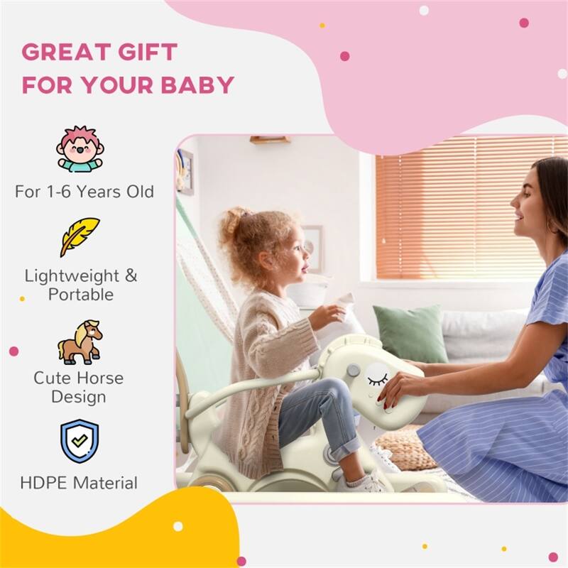 5 in 1 Kids Rocking Horse for Toddlers and Children Ages 1 to 6 with Safety Guardrail Footrest Durable HDPE