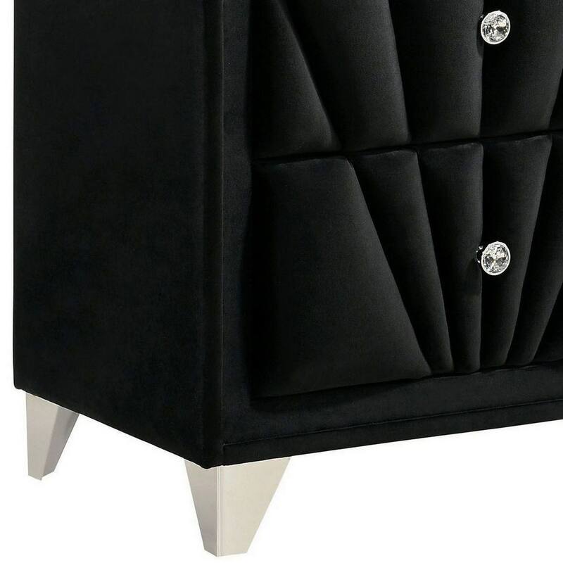 Black 2 Drawer 26.38 in. W Nightstand with Soft Velvet Upholstery
