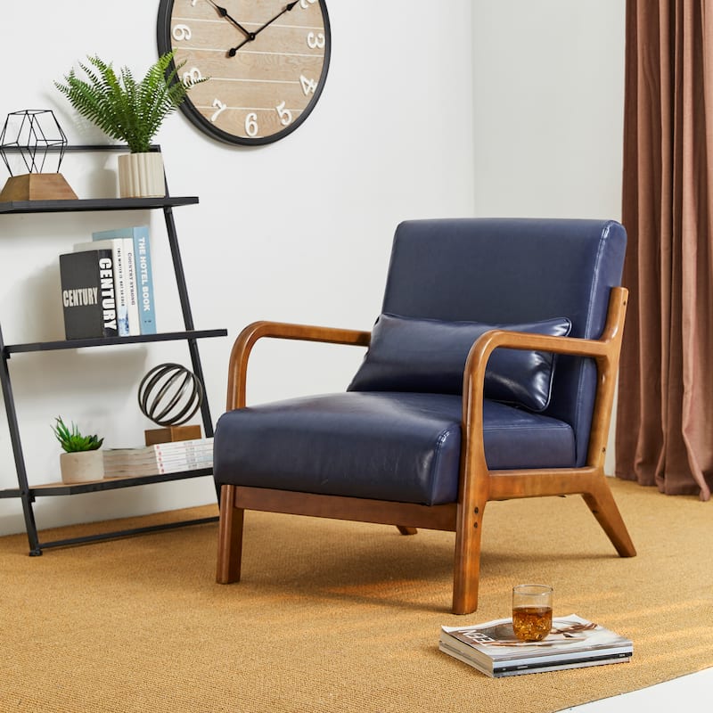 Glitzhome Set of 2 30.75"H Mid-Century Modern PU Leather Accent Chairs with Cushion - 25.75"W x 33.75"D x 30.75"H