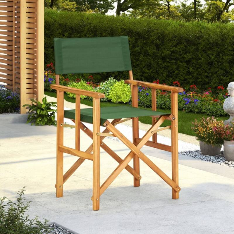 Folding Director's Chairs Set of 2, X Shape Base, Acacia Wood, Green
