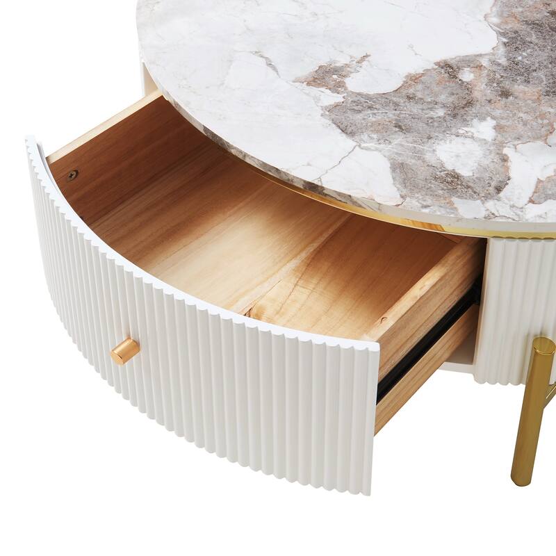 31.5" Modern Round Coffee Table with 2 large Drawers Storage Accent Table