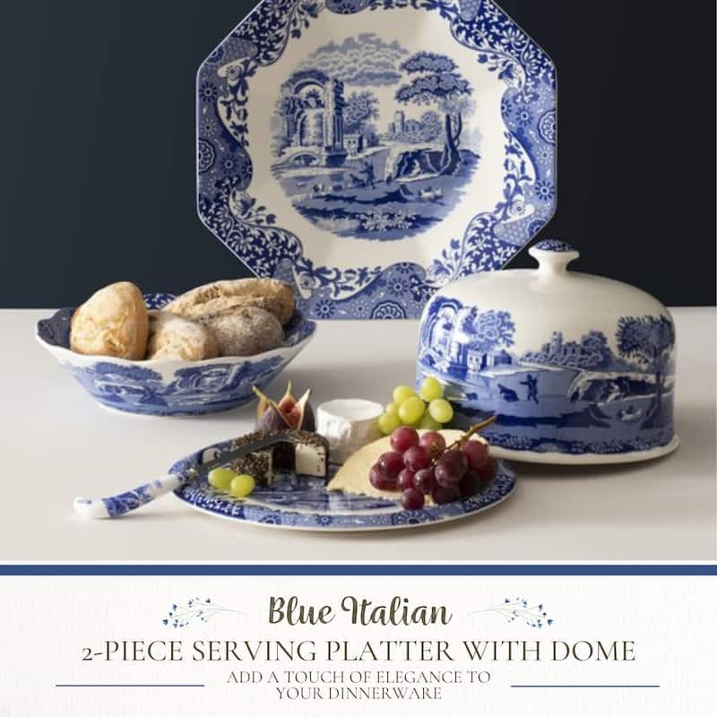 Spode Blue Italian 2 Piece Serving Platter with Dome