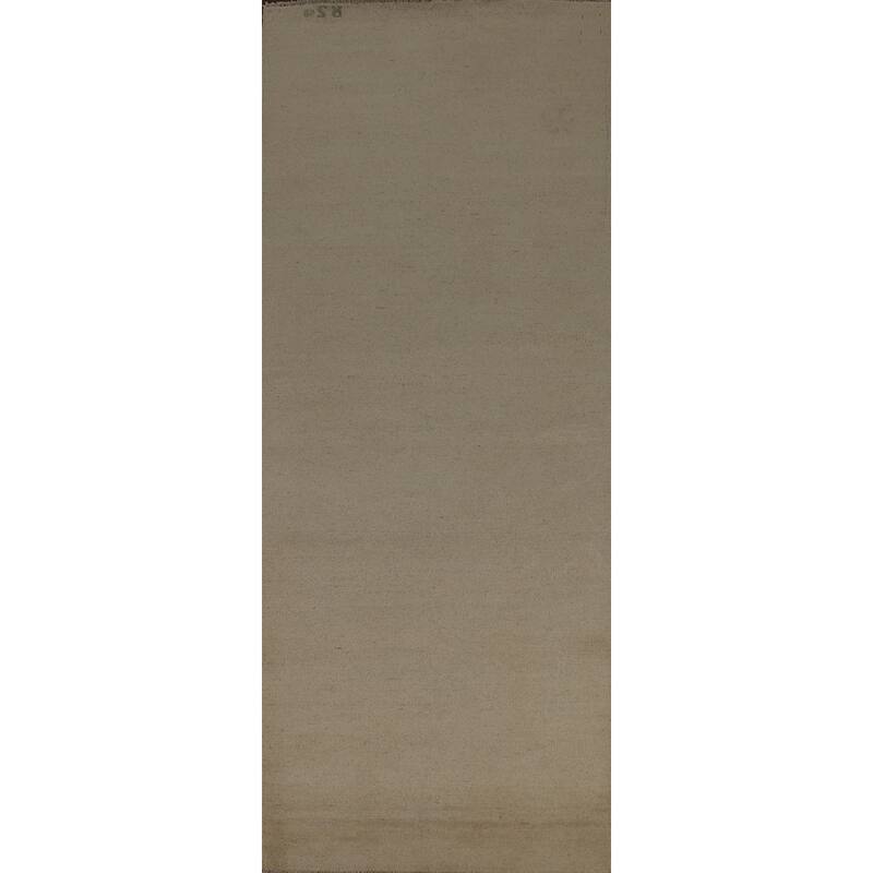 Modern Gabbeh Runner Rug Hand-Knotted Beige Solid Wool Carpet - 3'1" x 9'11"