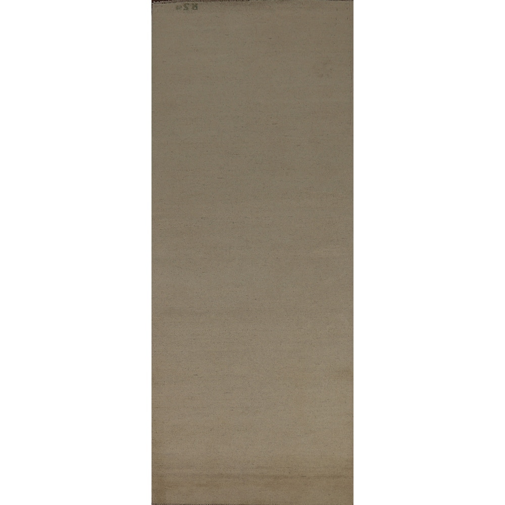 Modern Gabbeh Runner Rug Hand-Knotted Beige Solid Wool Carpet - 3'1" x 9'11"