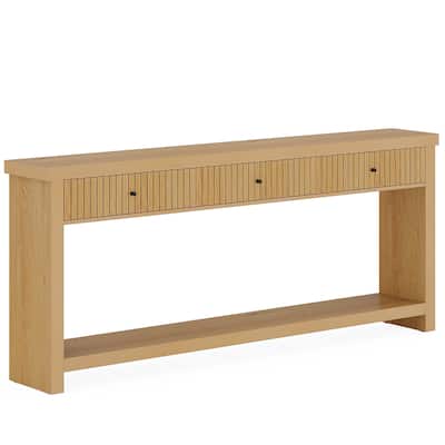 Industrial Wood Console Sofa Table with 3 Drawers for Entryway